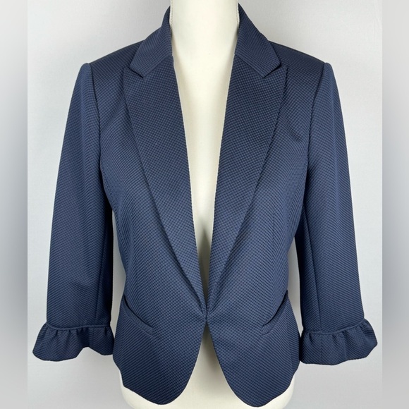 Amanda & Chelsea Jackets & Blazers - Amanda + Chelsea Blazer Navy Blue Slim Fit Ruffle Cuffs Size 8 Office Career